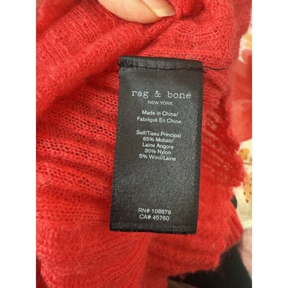 Rag & Bone Red Mohair Wool Blend Ribbed Knit V-neck Long Sleeve Top Basics S - Picture 8 of 8